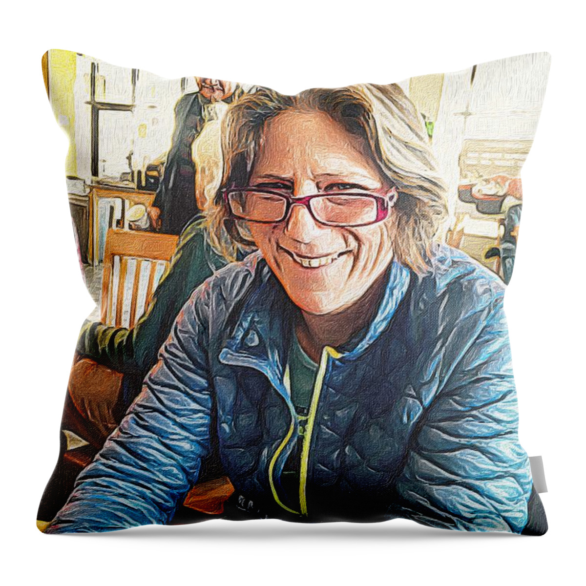 Photoshopped Image Throw Pillow featuring the digital art The poetry librarian by Steve Glines