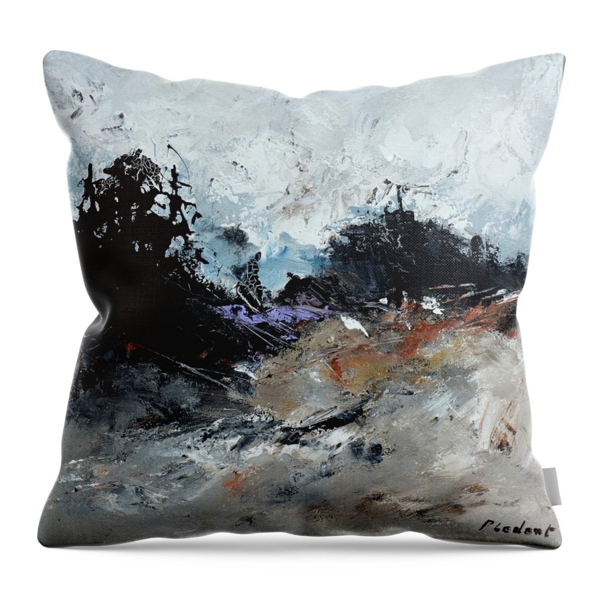 Abstract Throw Pillow featuring the painting The president's signature by Pol Ledent