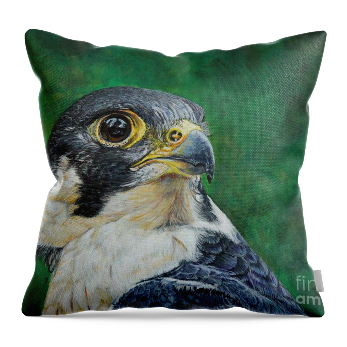 Falcon Throw Pillow featuring the painting The Proud Peregrine....Fastest Creature on the planet by Bob Williams