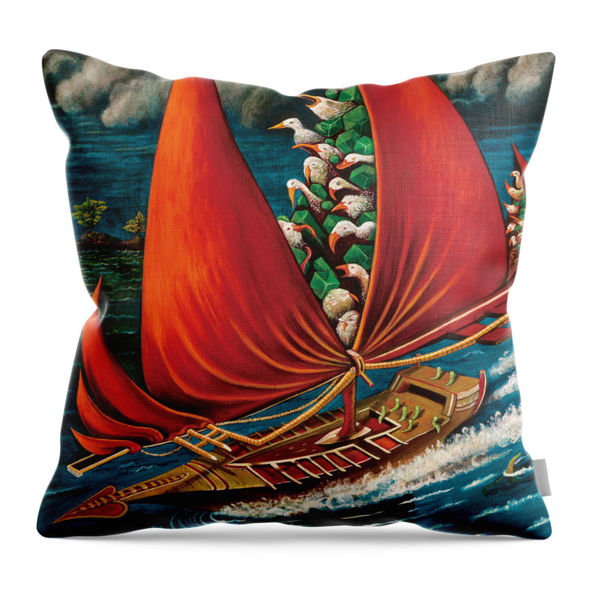 Boat Throw Pillow featuring the painting The Pulsation Station by Yom Tov Blumenthal