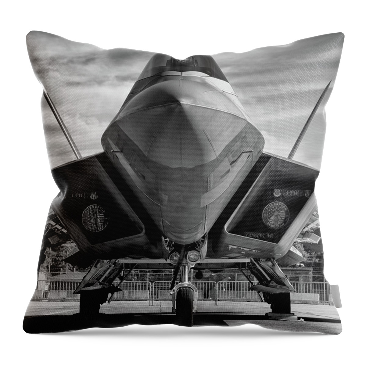 F22 Throw Pillow featuring the photograph The Raptor Waits by Chris Buff