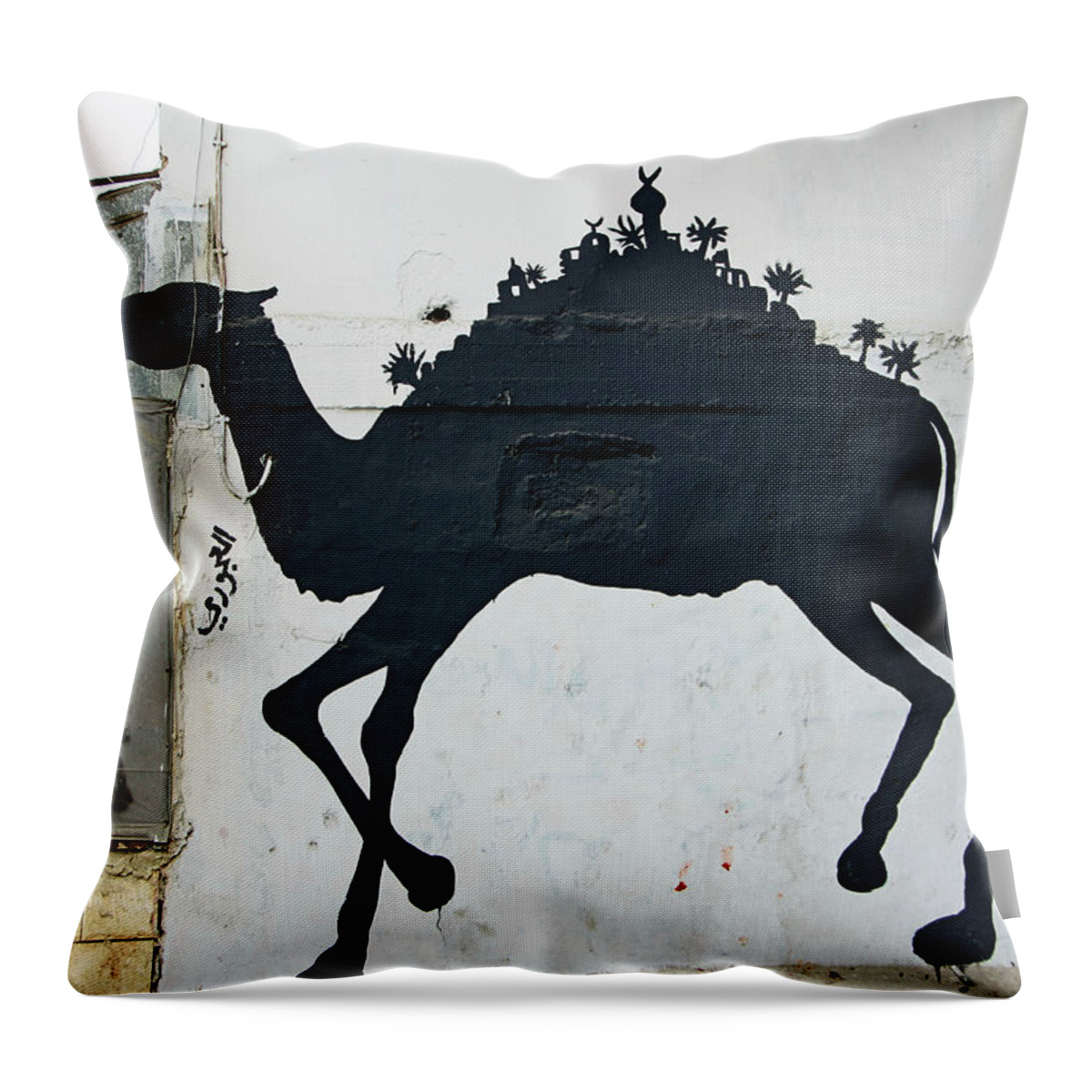 Refugee Camp Throw Pillow featuring the photograph The Refugee Camp Camel by Munir Alawi