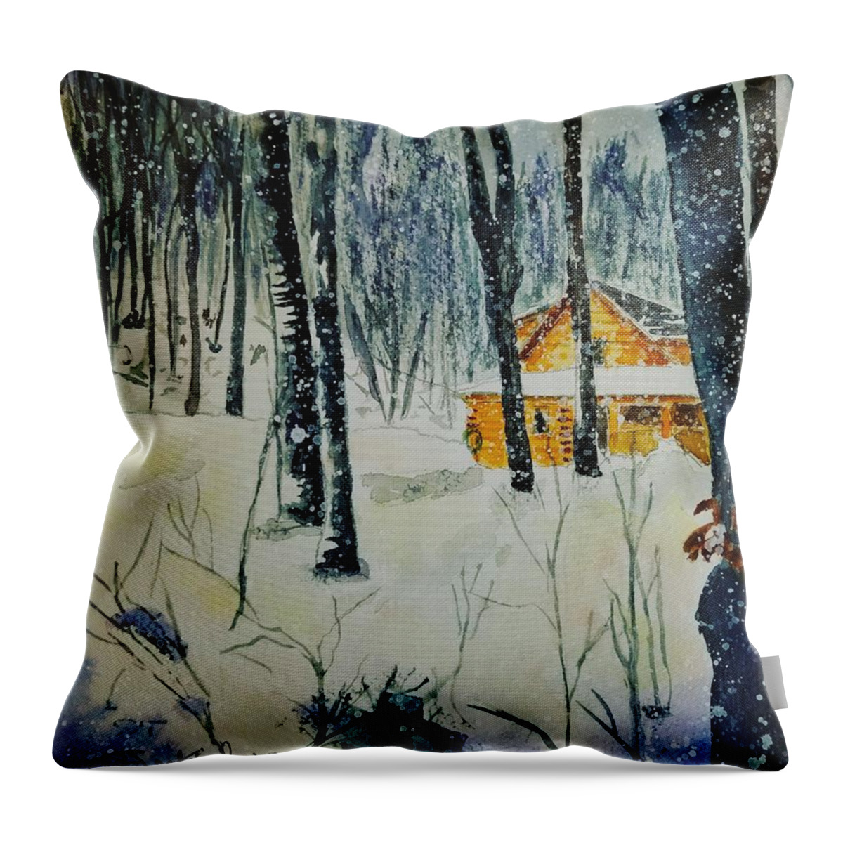 Cabin Throw Pillow featuring the painting The Retreat by Ann Frederick
