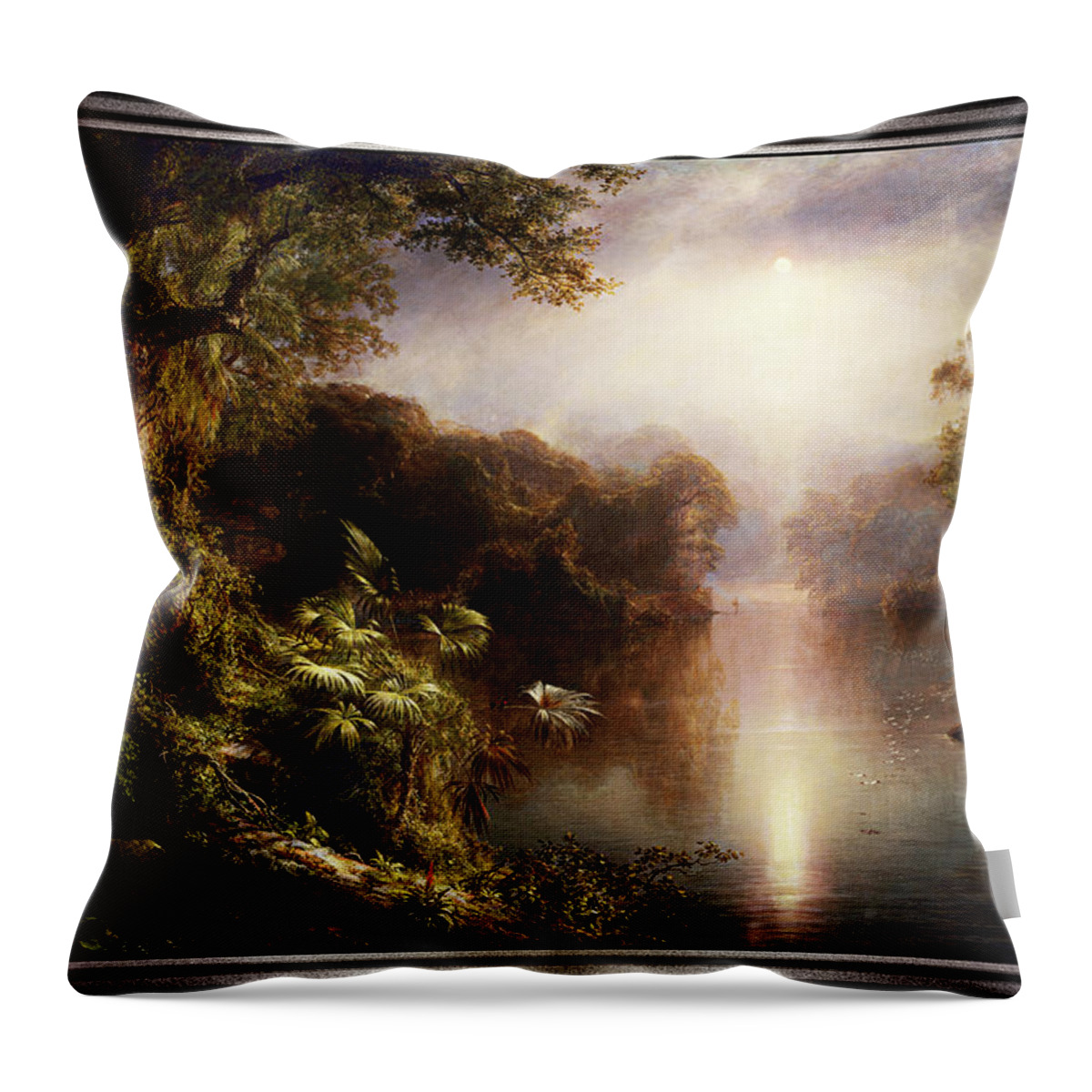 The River Of Light Throw Pillow featuring the painting The River of Light by Frederic Edwin Church by Rolando Burbon