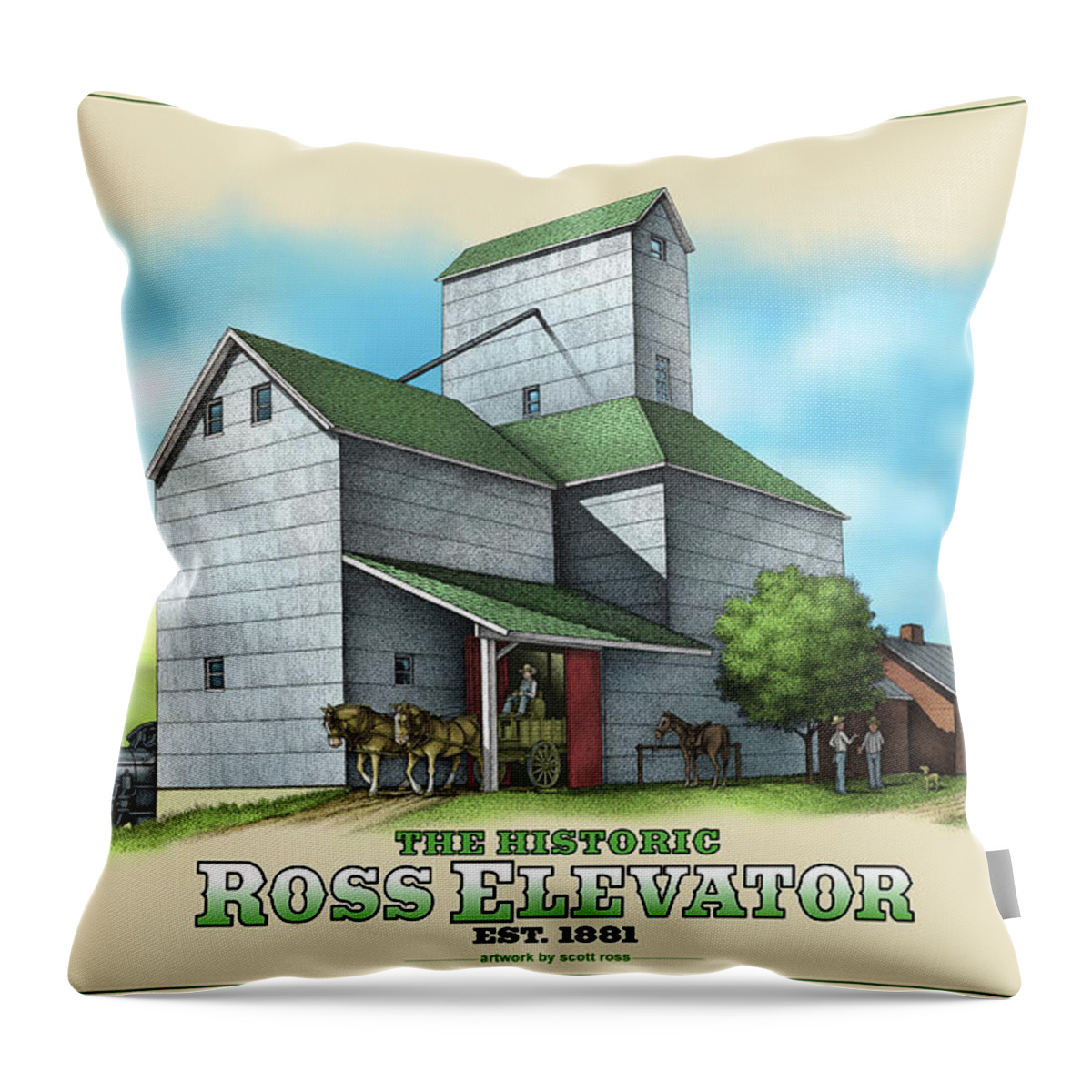 Landscape.historical.rural Throw Pillow featuring the digital art The Ross Elevator by Scott Ross