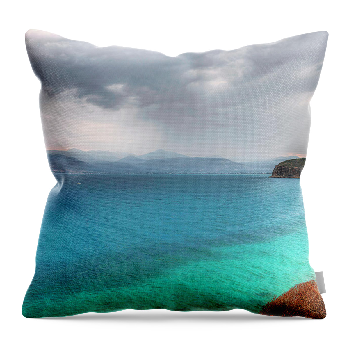 Tranquility Throw Pillow featuring the photograph The Sea On A Cloudy Summer Day by George Pachantouris