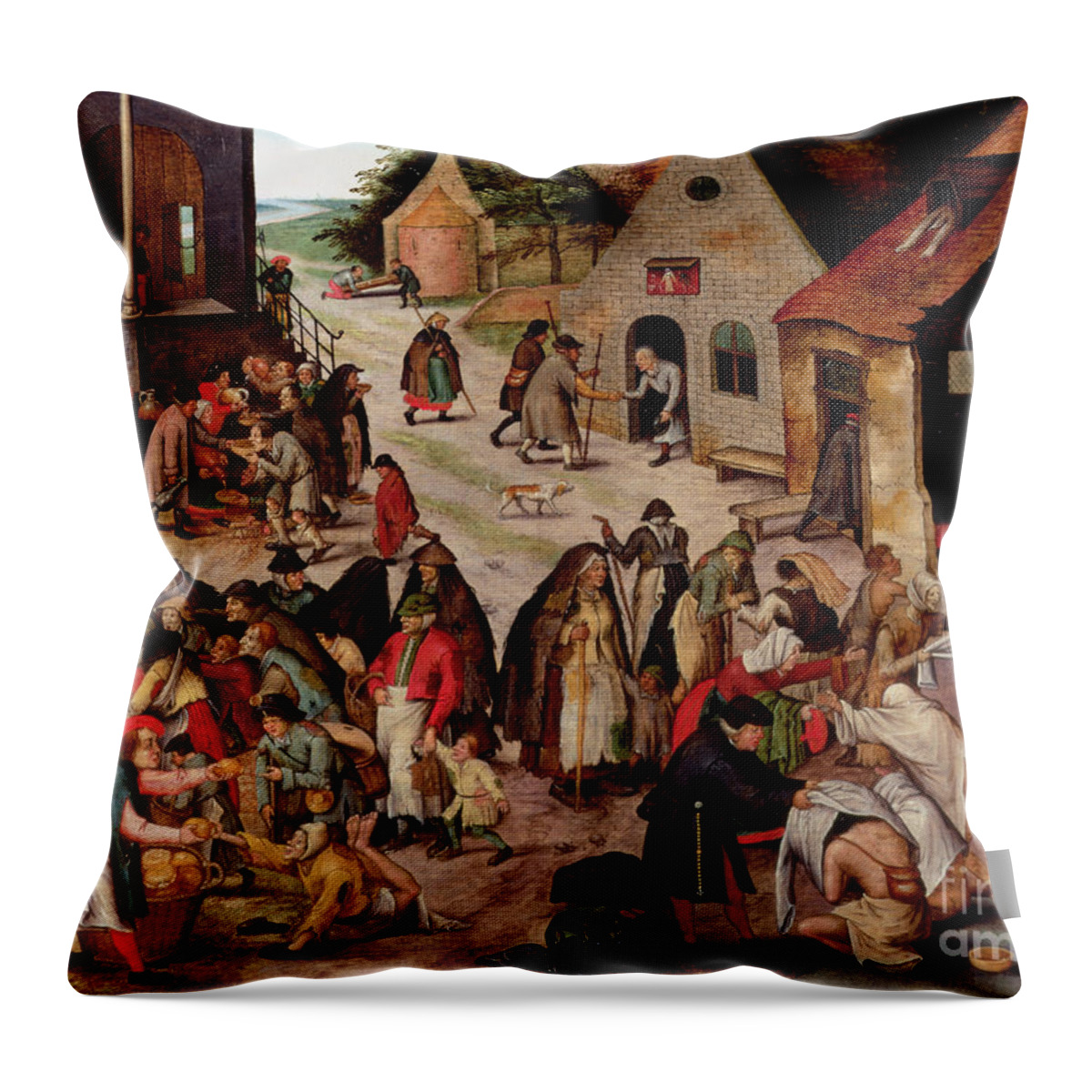 Art Throw Pillow featuring the painting The Seven Acts Of Charity by Pieter The Younger Brueghel