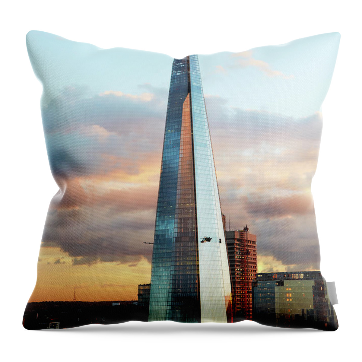 Outdoors Throw Pillow featuring the photograph The Shard Skyscraper At Sunset by Allan Baxter
