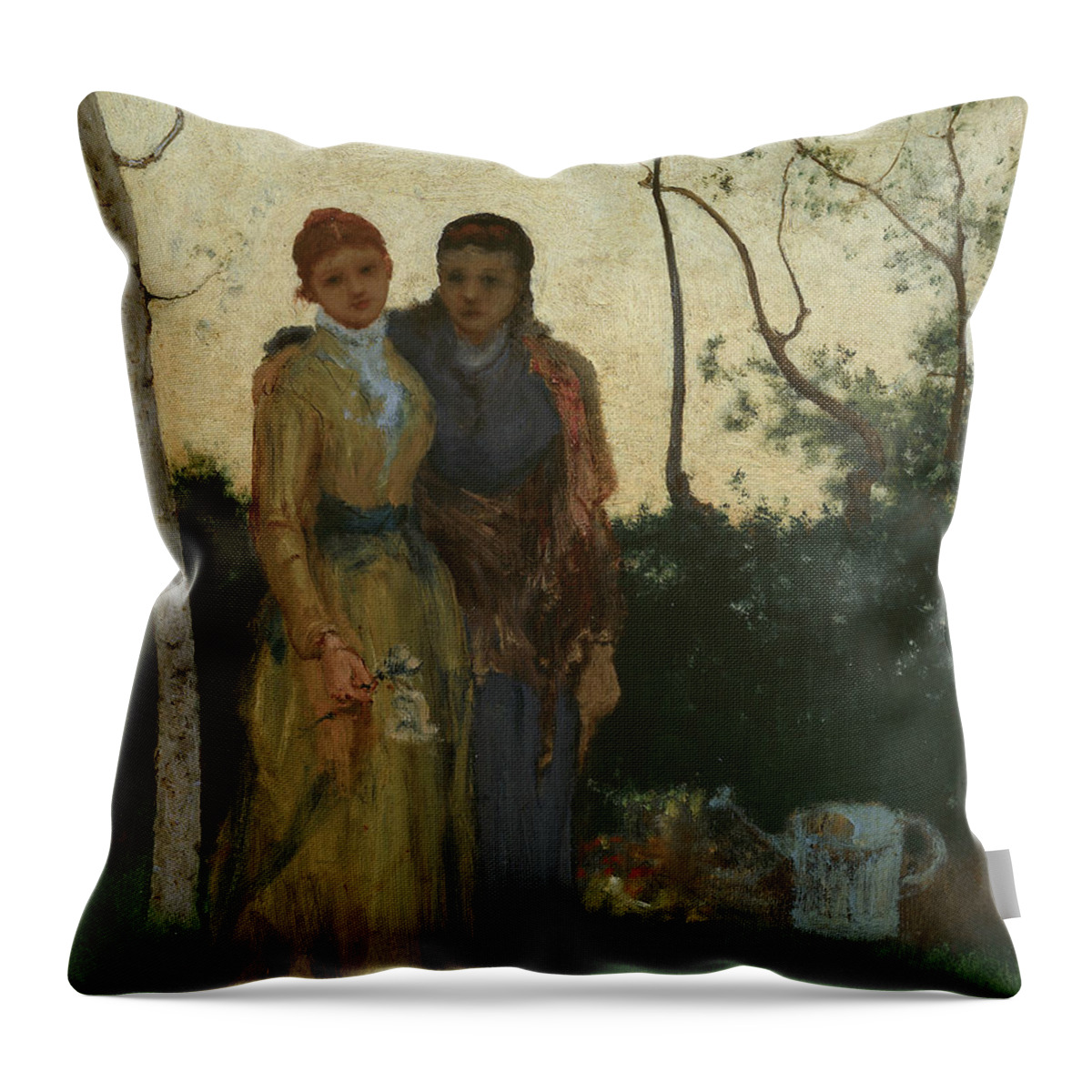 19th Century Art Throw Pillow featuring the painting The Sisters by George Inness