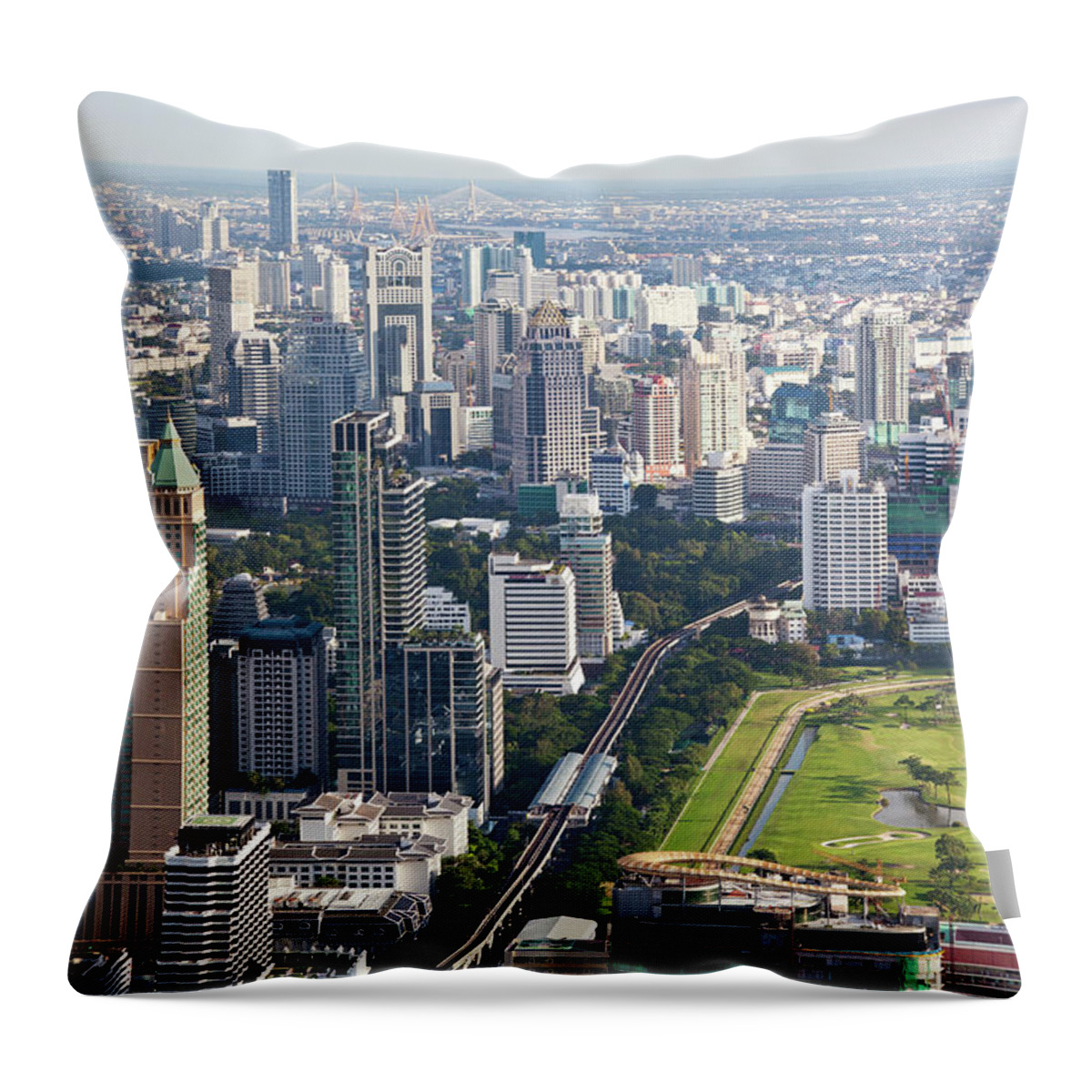 Population Explosion Throw Pillow featuring the photograph The Skyscrapers Of Bangkok by Tom Bonaventure