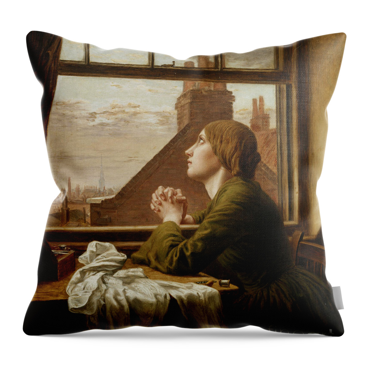 Box Throw Pillow featuring the painting The Song Of The Shirt, 1854 by Anna E. Blunden