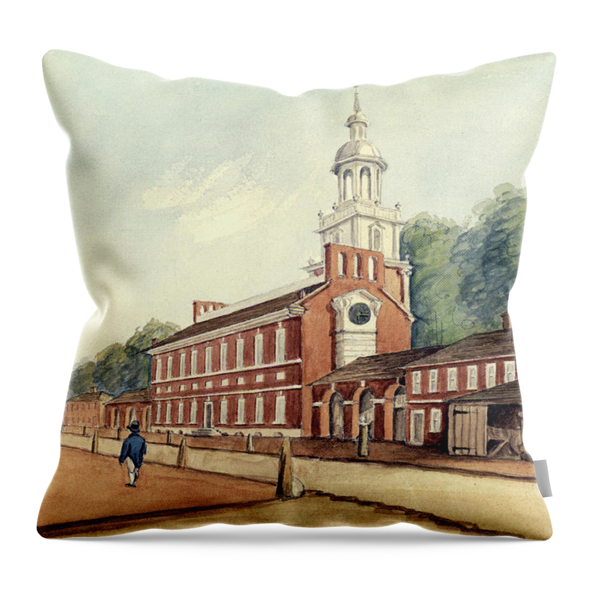William Breton Throw Pillow featuring the drawing The State House in 1778 by William Breton