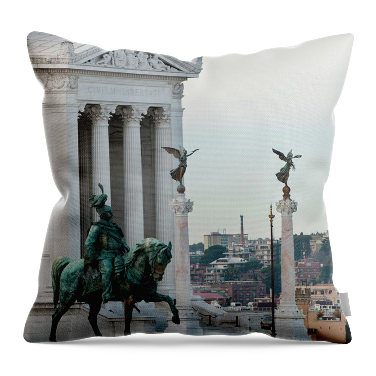 Horse Throw Pillow featuring the photograph The Statue Of Victor Emmanuel by Driendl Group