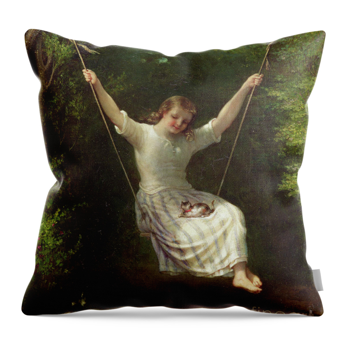 Tree Throw Pillow featuring the painting The Swing by Hendrieus Jacobus Burgers