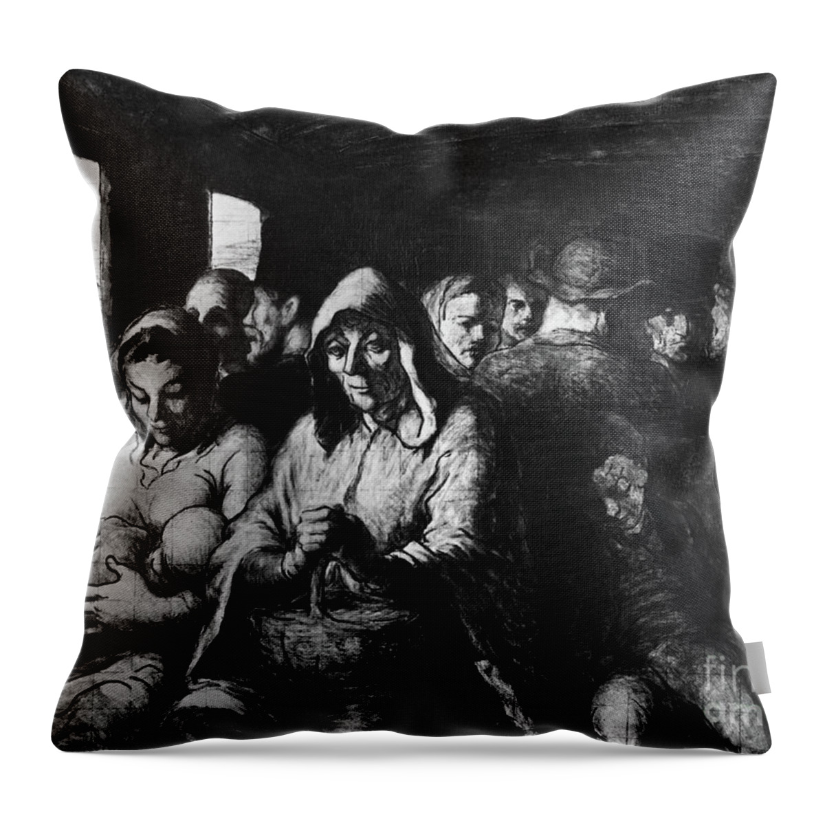 Honore Daumier Throw Pillow featuring the painting The Third Class Carriage By Honore Daumier by Honore Daumier