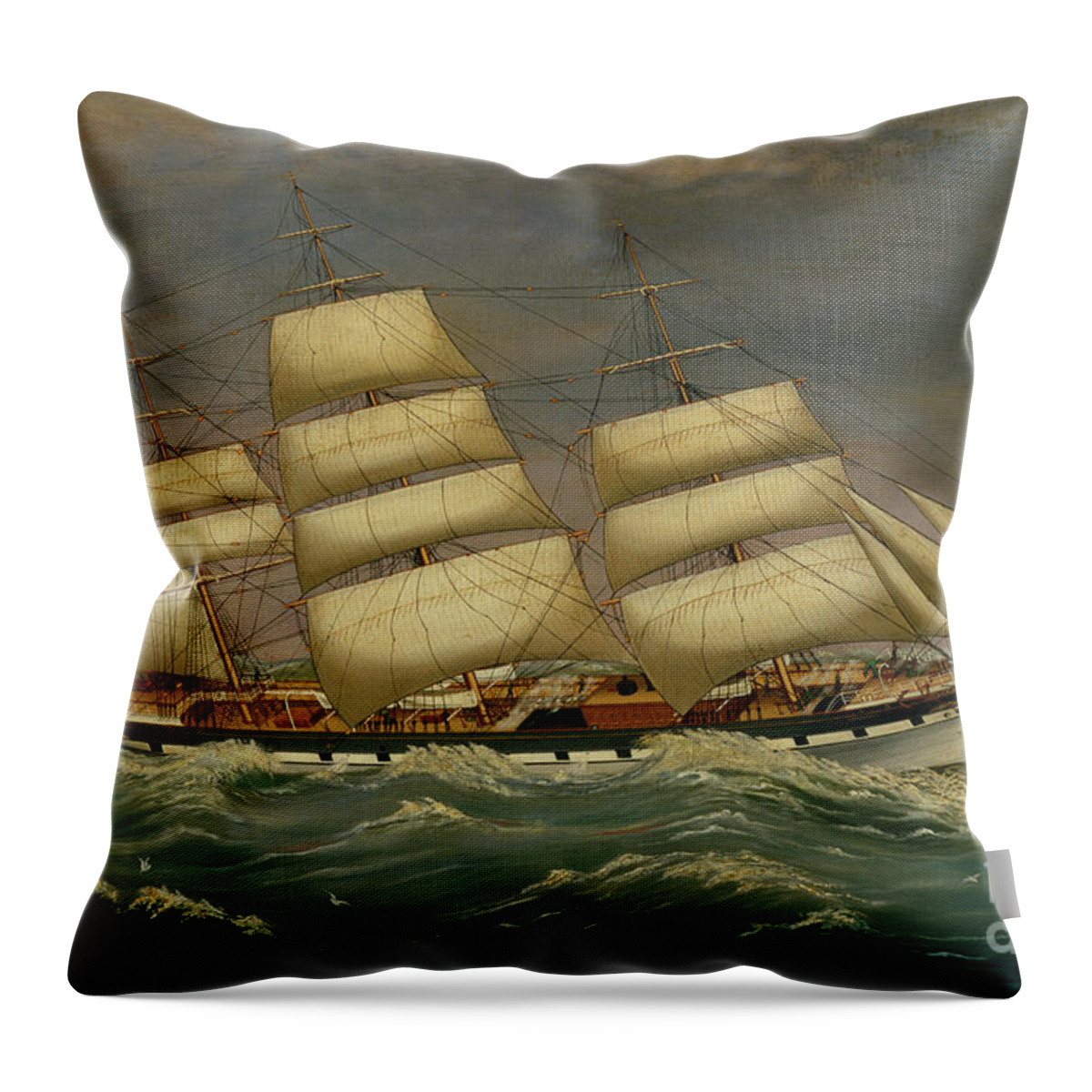 Alexander Throw Pillow featuring the painting The Three Masted Clipper Benleuch In A Swell by Alexander Cromarty
