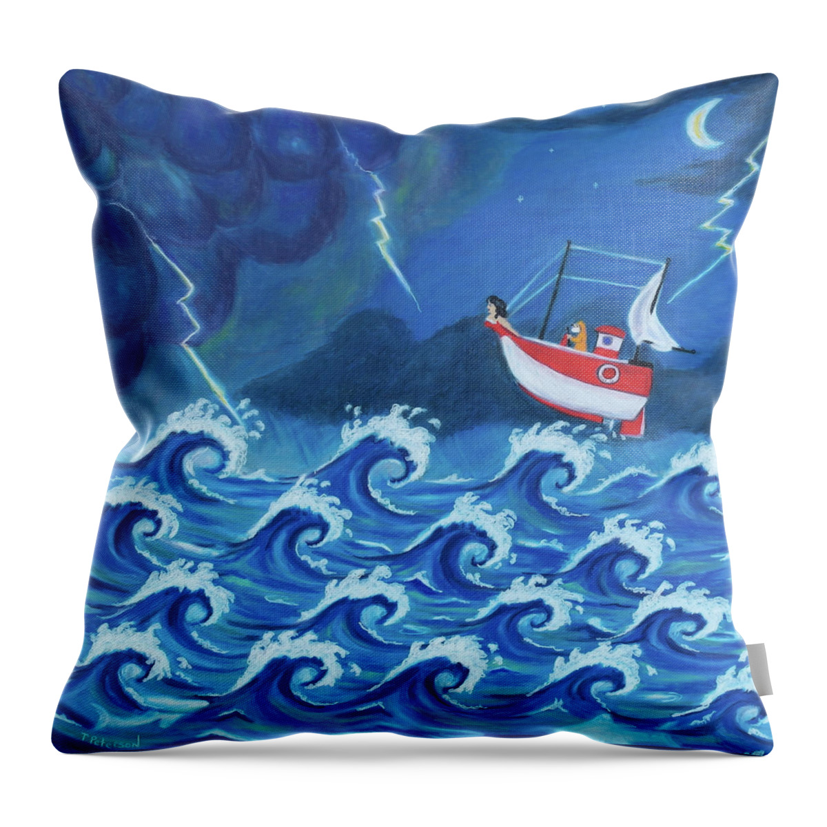 Painting Throw Pillow featuring the painting The Tiny Ship Was Tossed by Todd Peterson