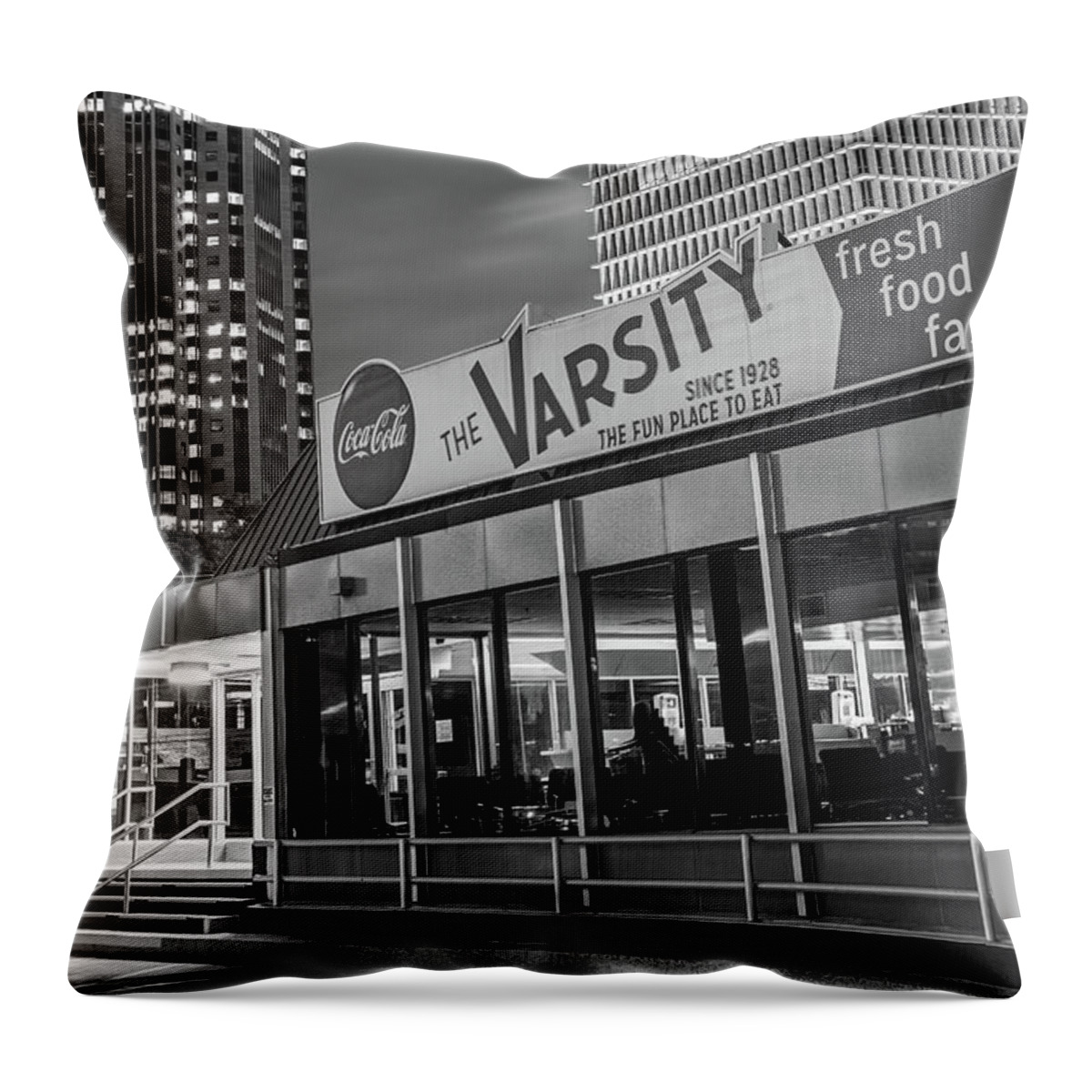 America Throw Pillow featuring the photograph The Varsity - Downtown Atlanta Georgia in Monochrome by Gregory Ballos
