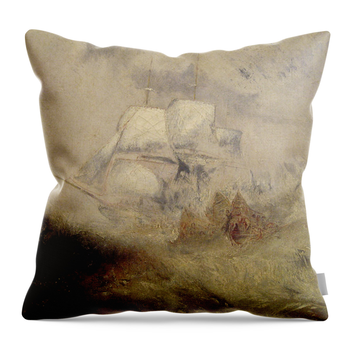 Whaler Throw Pillow featuring the painting The Whale Ship by Joseph Turner