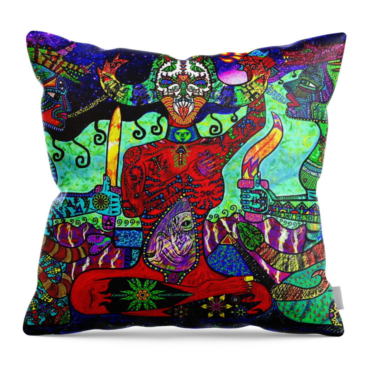 Visionary Art Throw Pillow featuring the mixed media Theosophist Telepathic Trinity by Myztico Campo