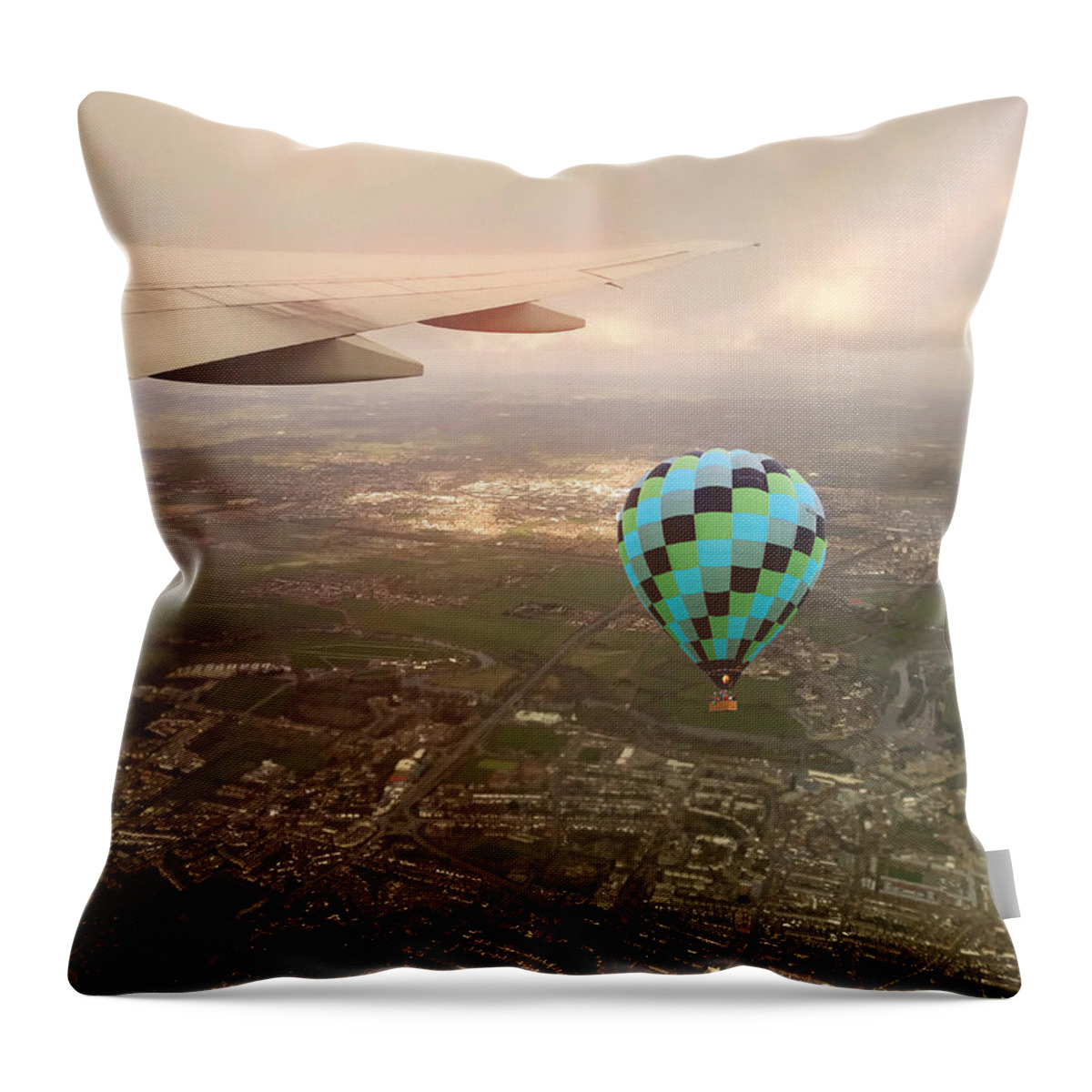 Hot Air Balloon Throw Pillow featuring the photograph There's No Place Like Home by Alison Frank
