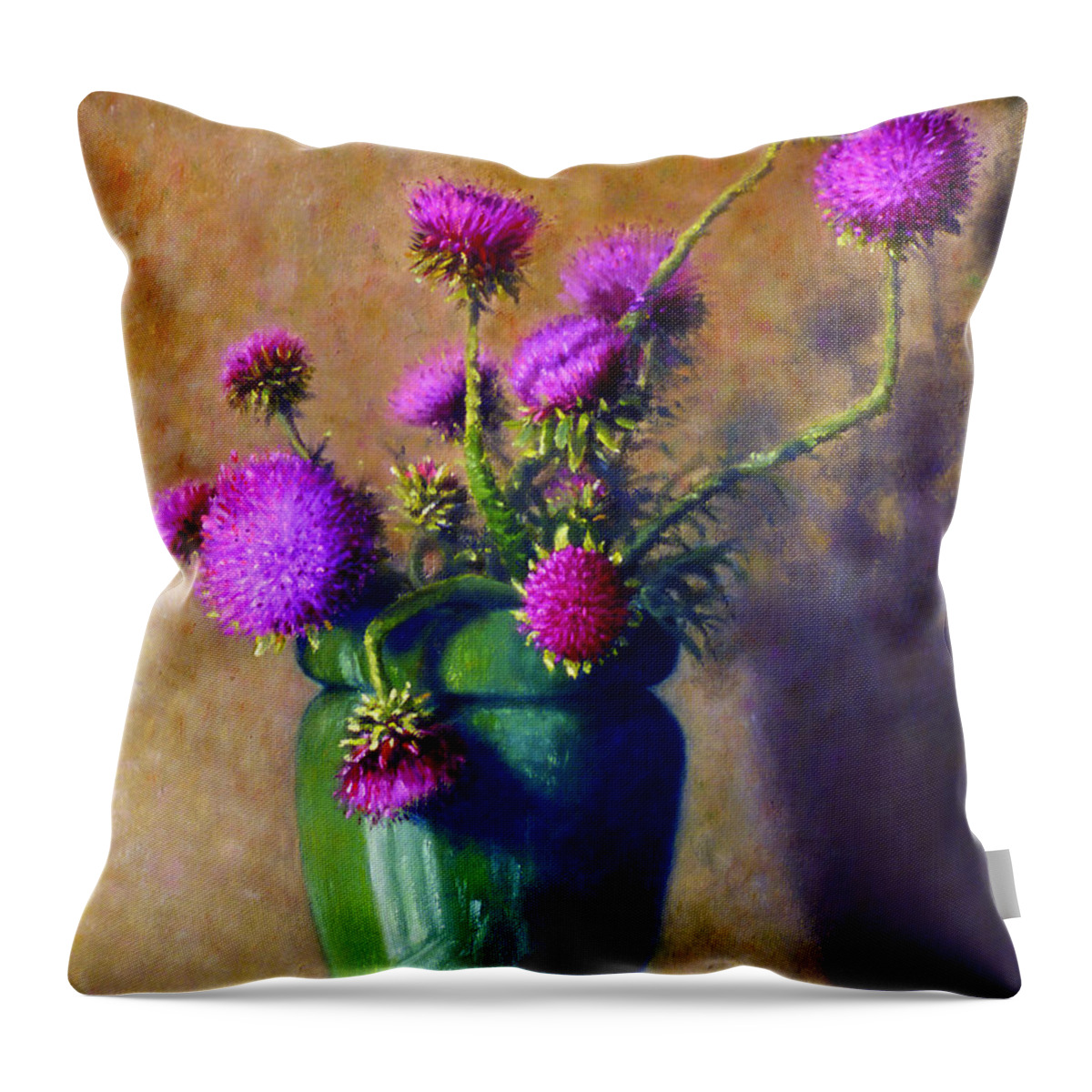 Still Life Throw Pillow featuring the painting Thistles by Rick Hansen