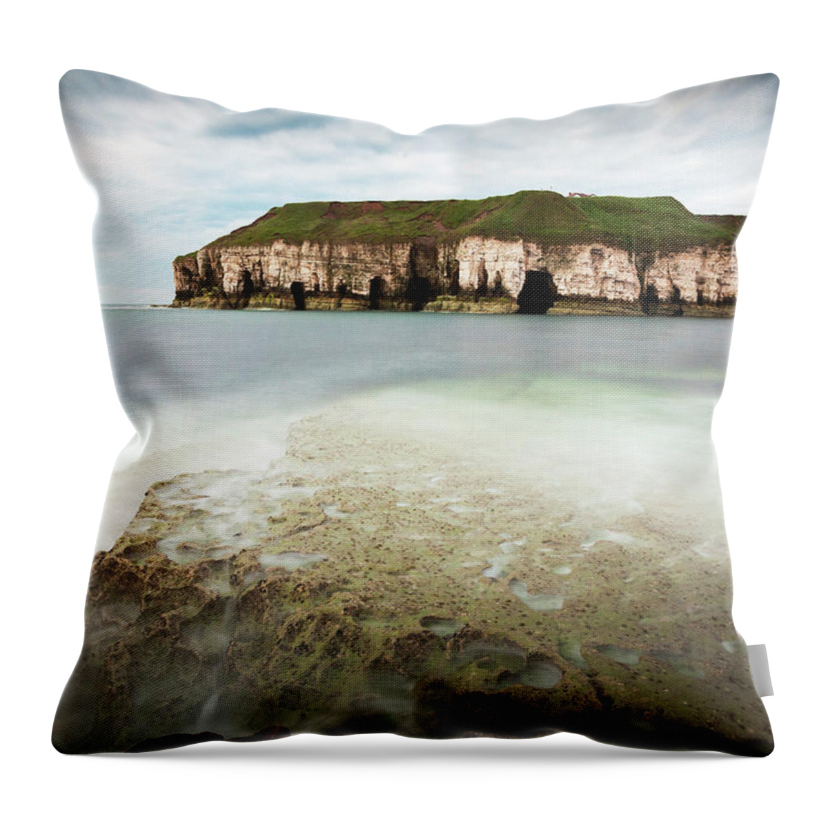 Scenics Throw Pillow featuring the photograph Thornwick Bay, Flamborough Head, East by Empato