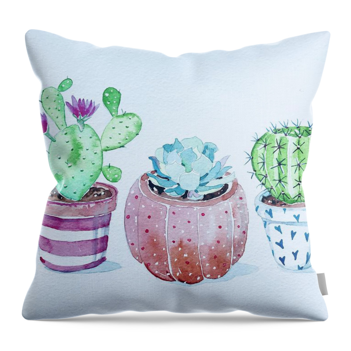 Cactus Throw Pillow featuring the painting Three Cactus by Luisa Millicent