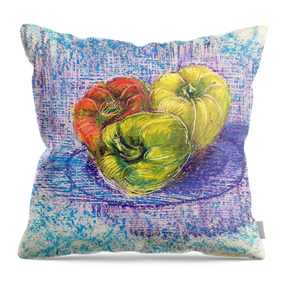 Three Capsicums Throw Pillow featuring the drawing Three capsicums by Asha Sudhaker Shenoy