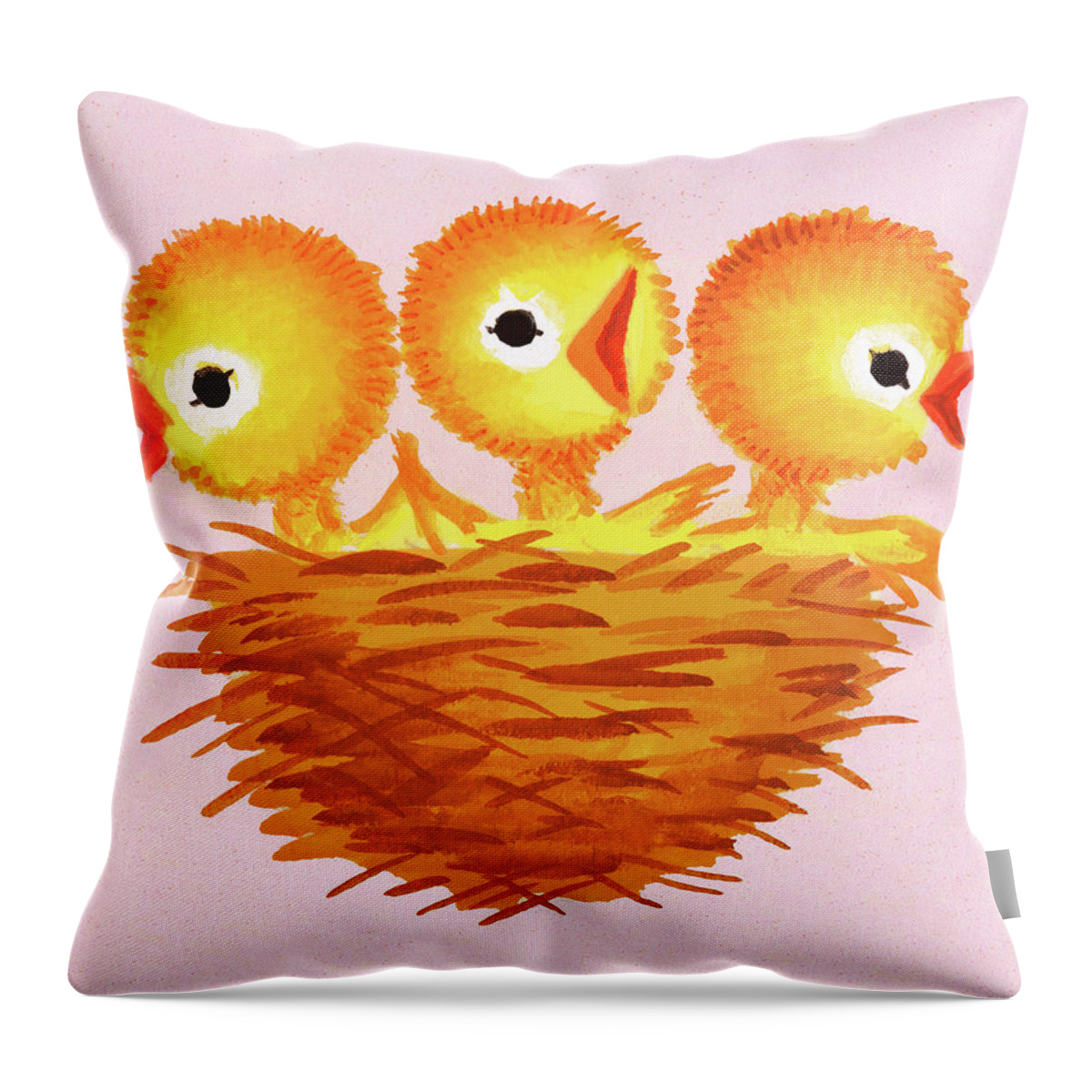 Animal Throw Pillow featuring the drawing Three Chicks in a Nest by CSA Images