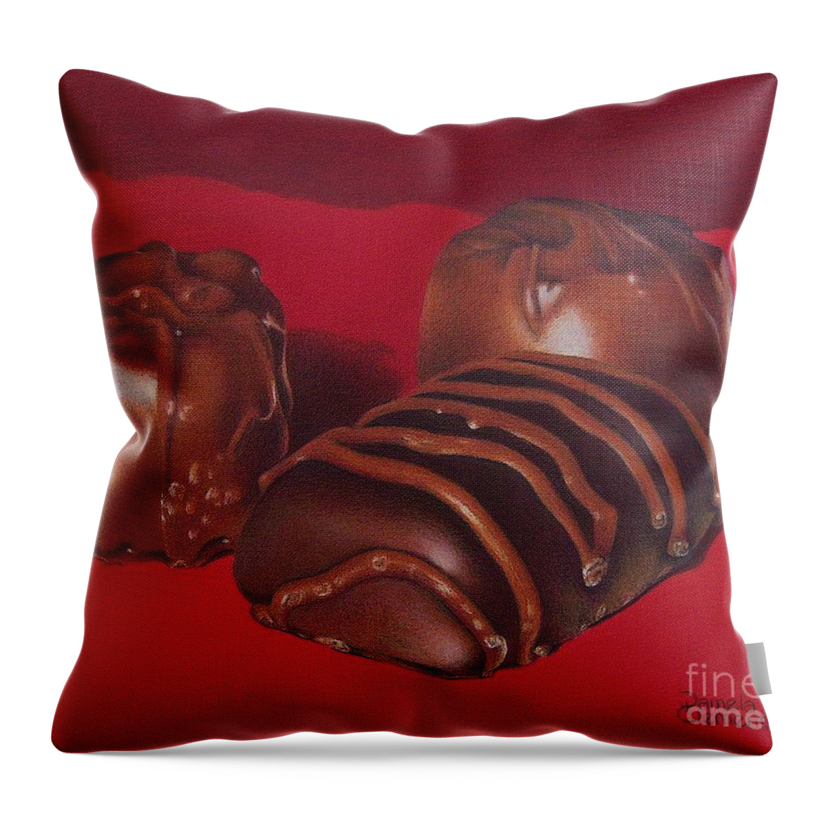 Chocolate Throw Pillow featuring the painting Three Sirens by Pamela Clements