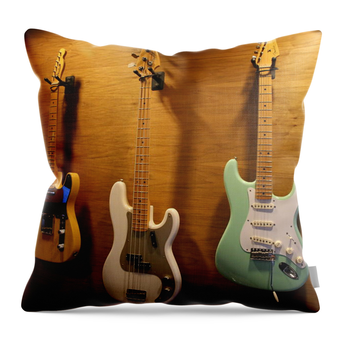 Guitar Throw Pillow featuring the photograph Three Vintage Guitars by Laura Smith