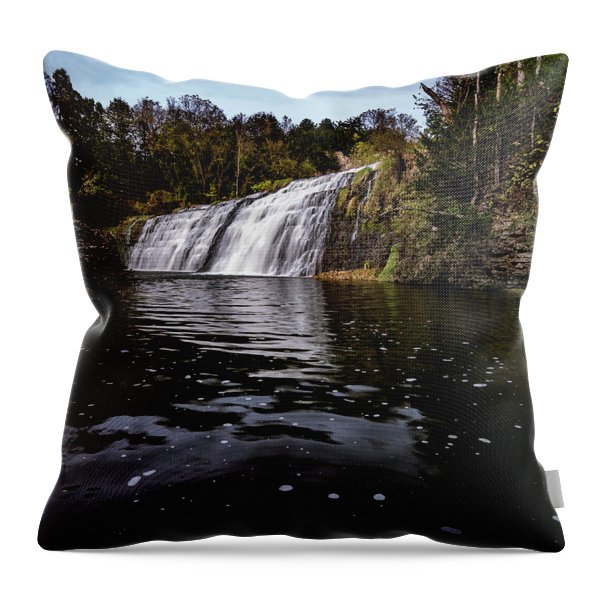 Waterfall Throw Pillow featuring the photograph Thunder Bay Falls in fall afternoon by Sven Brogren
