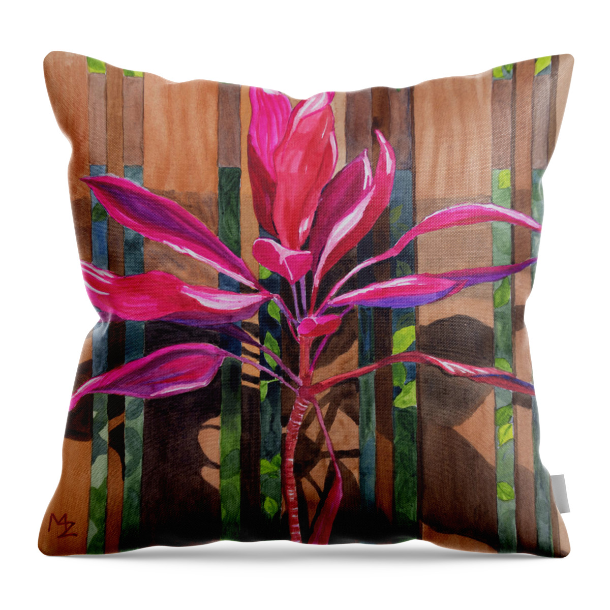 Ti Plant Throw Pillow featuring the painting Ti Plant by Margaret Zabor