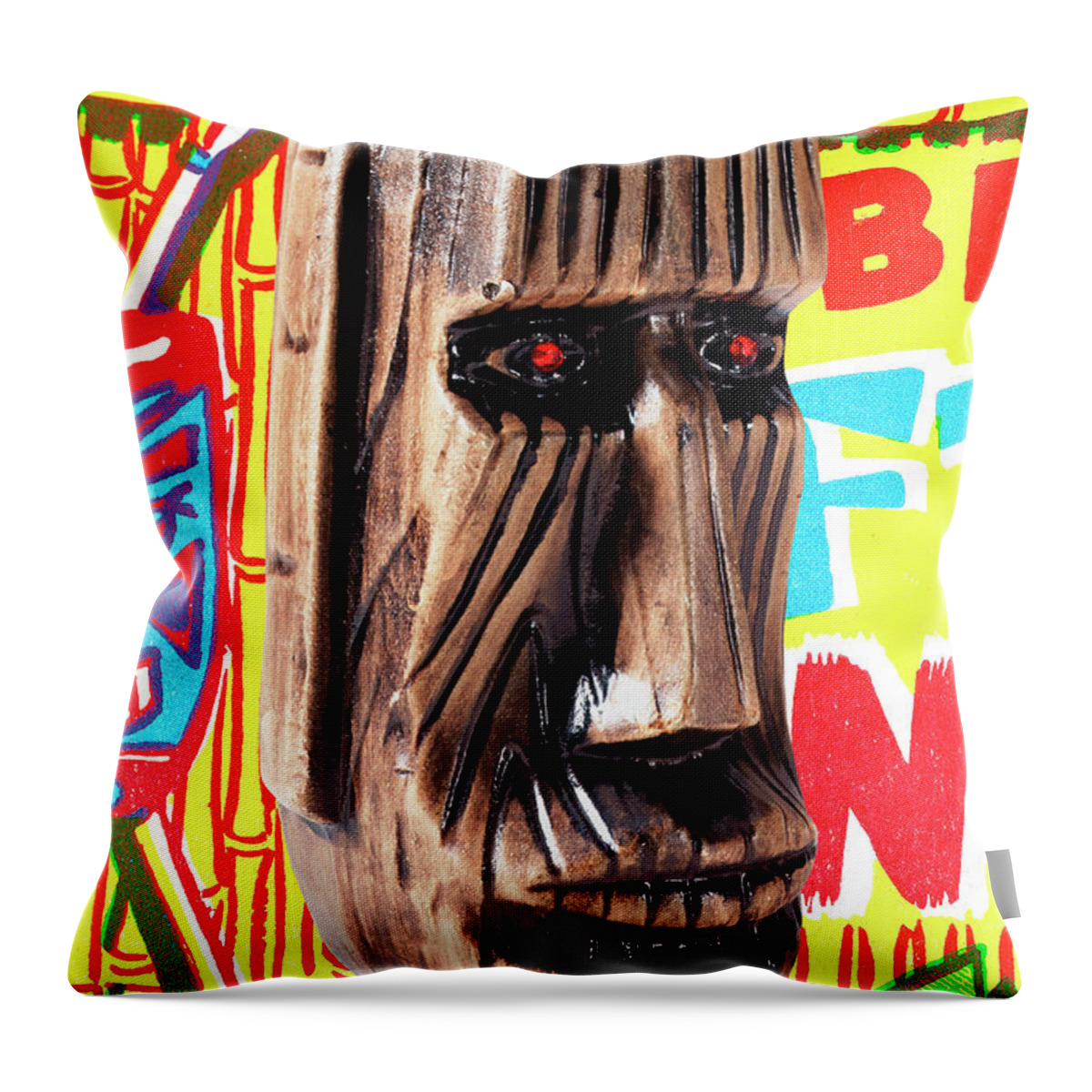 Black Magic Throw Pillow featuring the drawing Tiki Head Figure by CSA Images