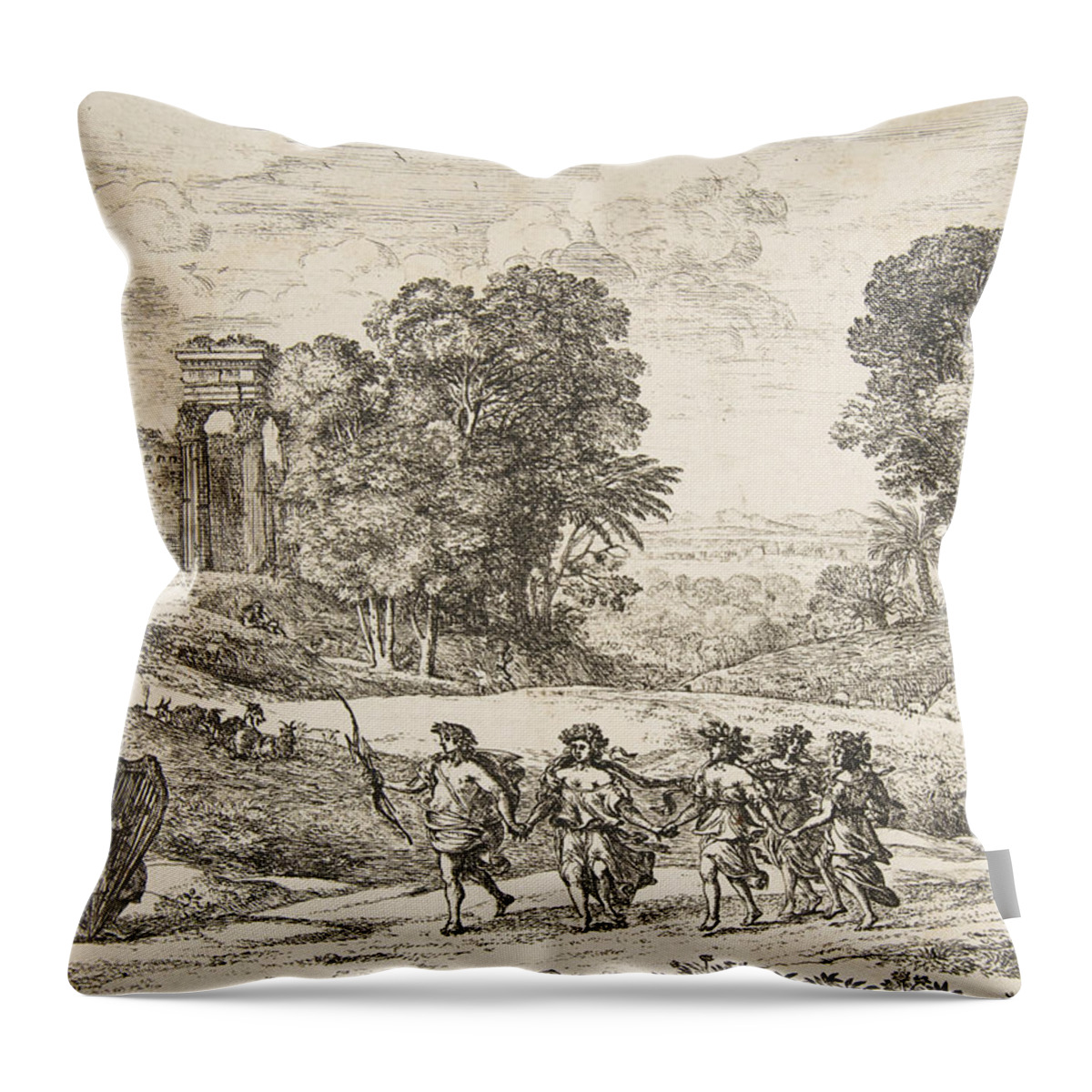 17th Century Art Throw Pillow featuring the relief Time, Apollo and the Seasons by Claude Lorrain