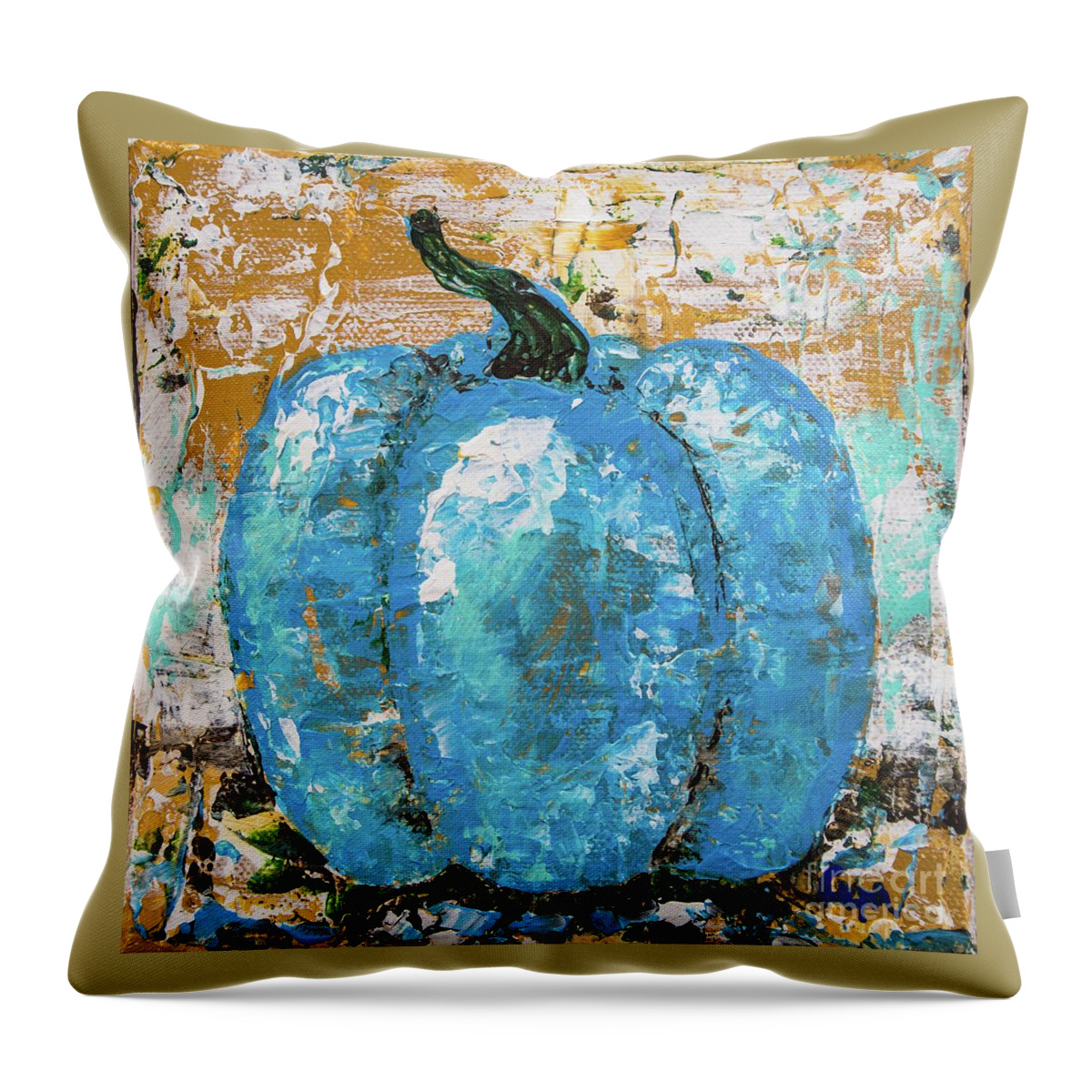 Pumpkin Throw Pillow featuring the painting Tiny Blue Pumpkin by Cheryl McClure