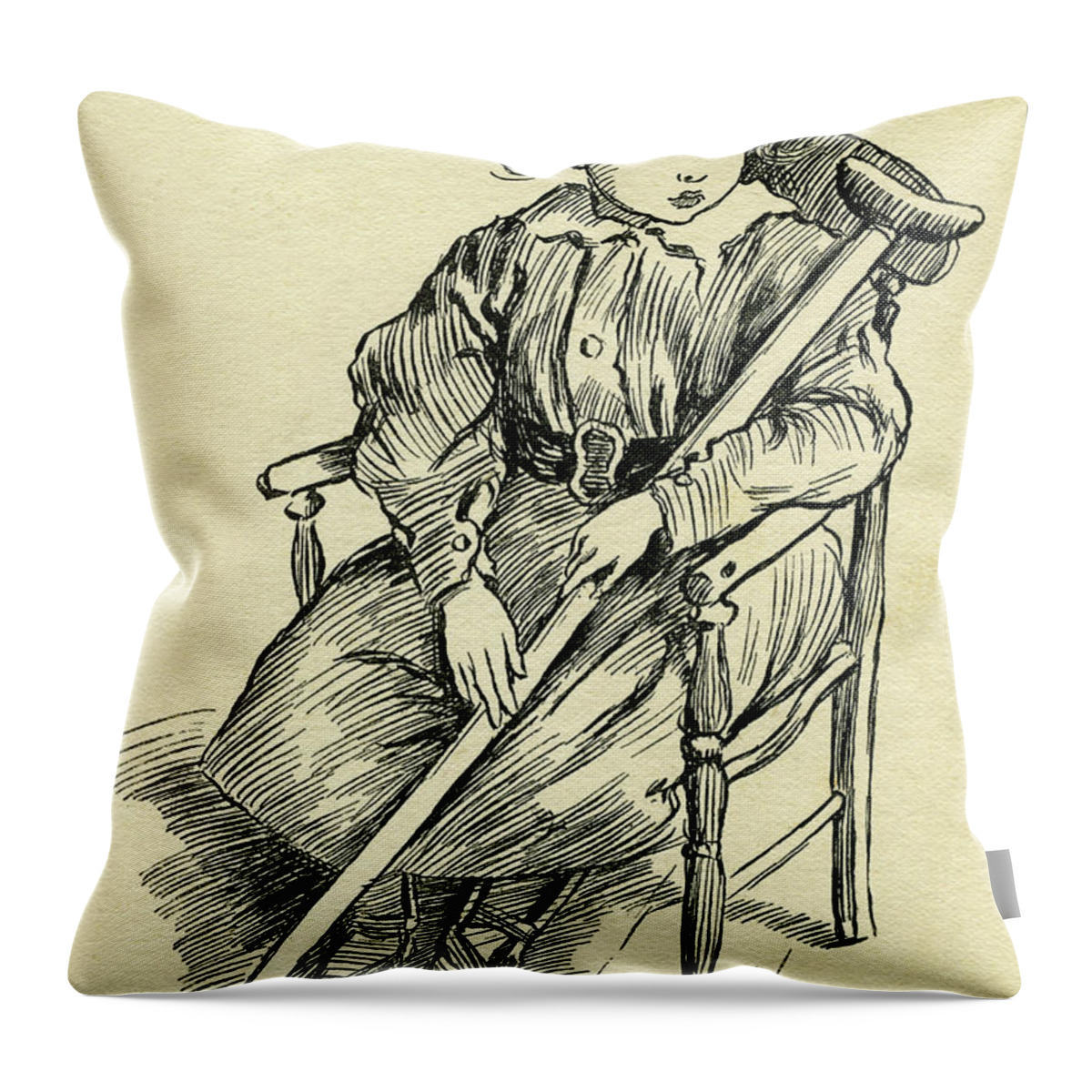 Tiny Throw Pillow featuring the drawing Tiny Tim from A Christmas Carol by Charles Dickens by Harold Copping