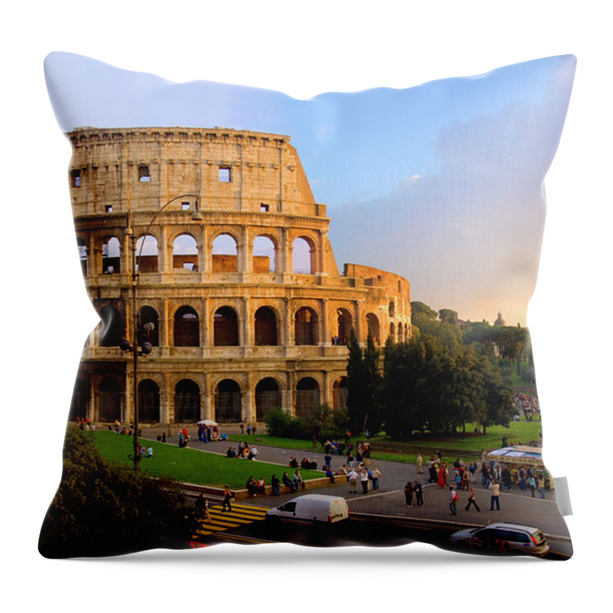 Damaged Throw Pillow featuring the photograph Tourist At Colosseum by Maremagnum