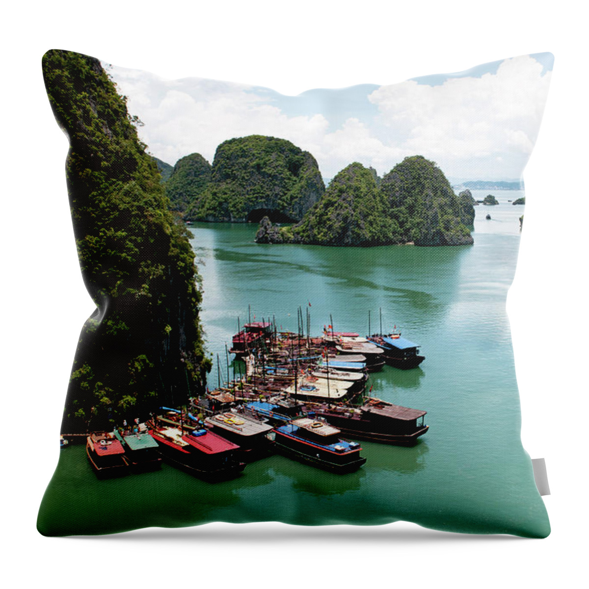 Seascapes Throw Pillow featuring the photograph Tourist boats, Halong Bay, Vietnam by Michalakis Ppalis