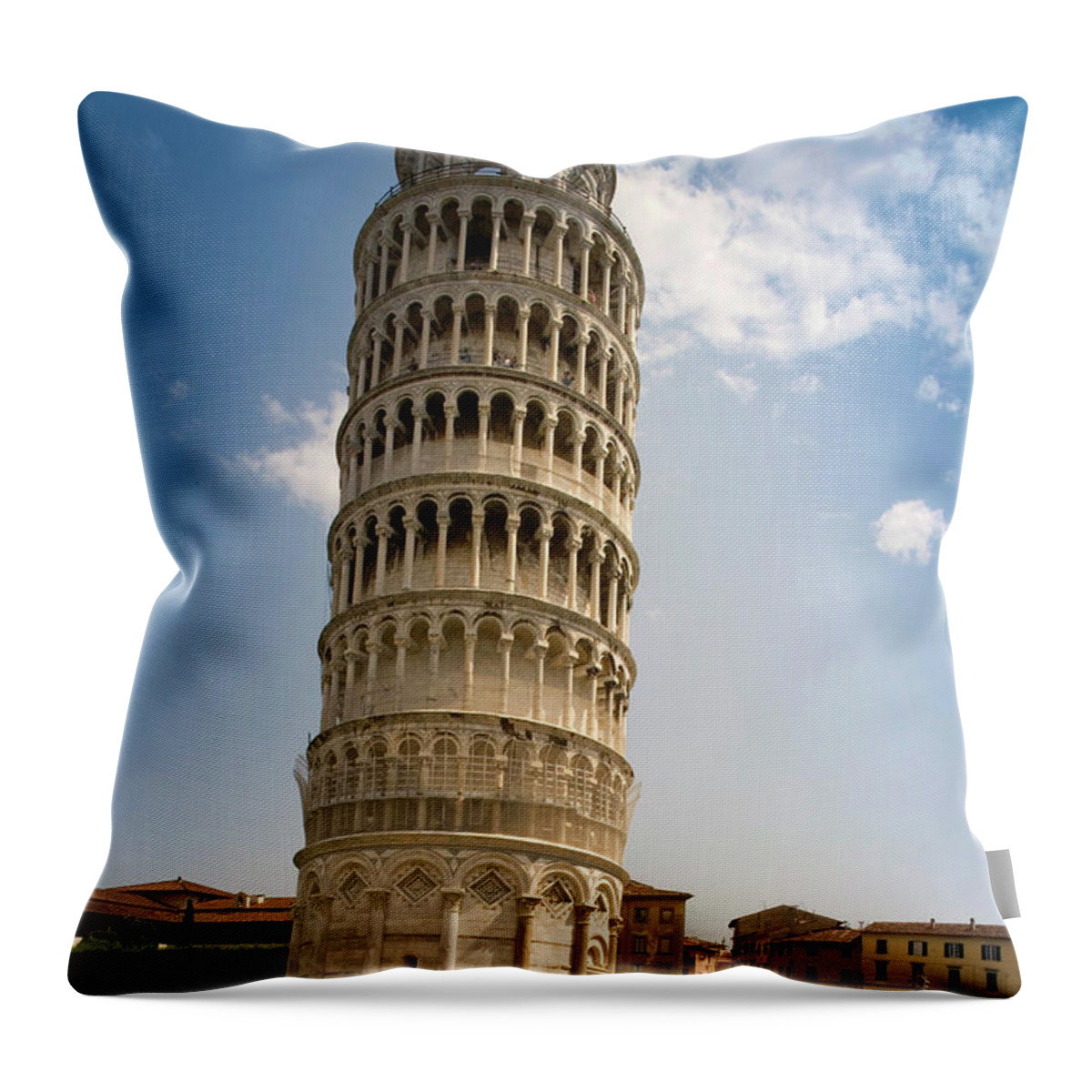 People Throw Pillow featuring the photograph Tourists At Leaning Tower Of Pisa by Cultura Rm Exclusive/walter Zerla