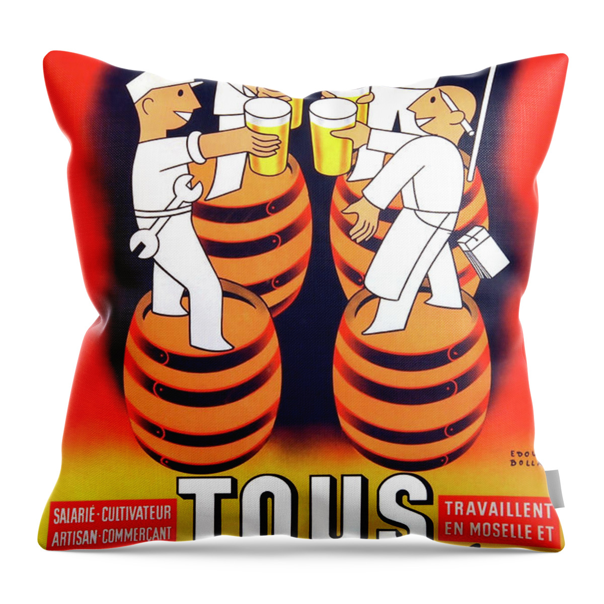Beer Throw Pillow featuring the painting Tous Boivent de la Biere Mosellane by Edouard Bollaert