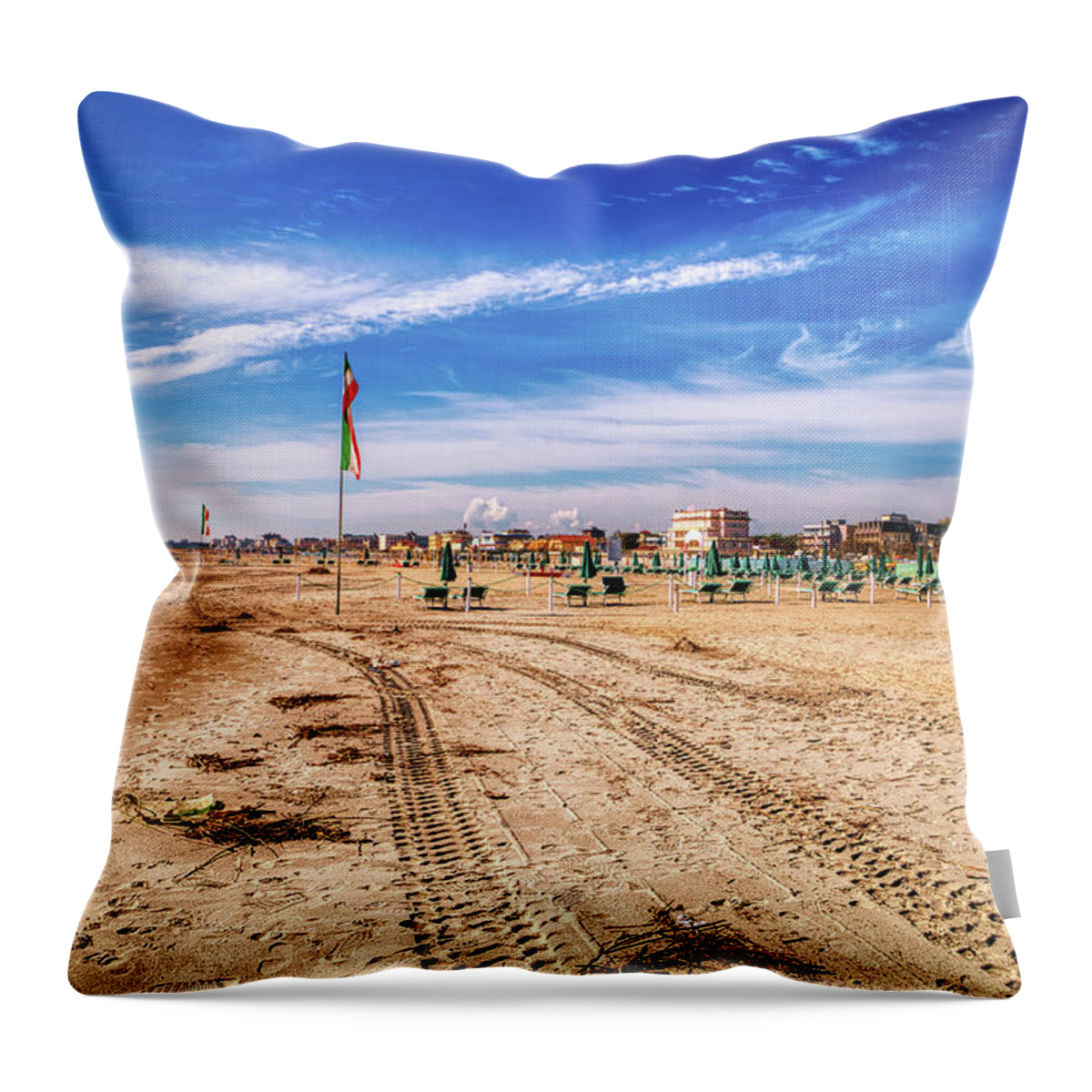 Adriatic Throw Pillow featuring the photograph Tracks On Seaside by Vivida Photo PC
