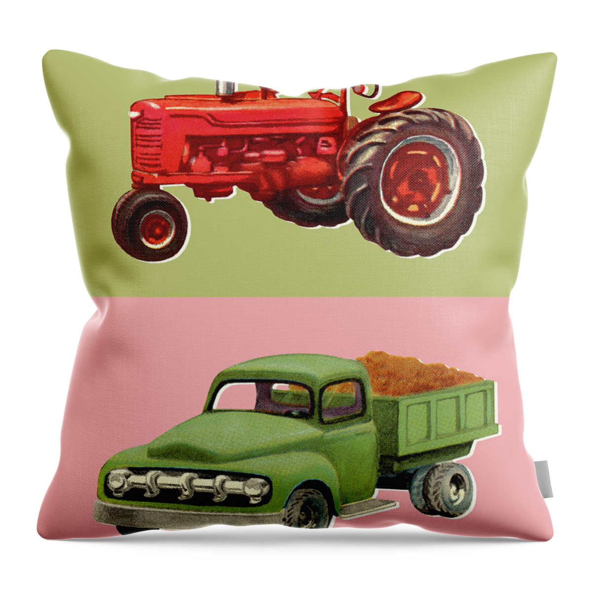 Agriculture Throw Pillow featuring the drawing Tractor and Pickup Truck by CSA Images