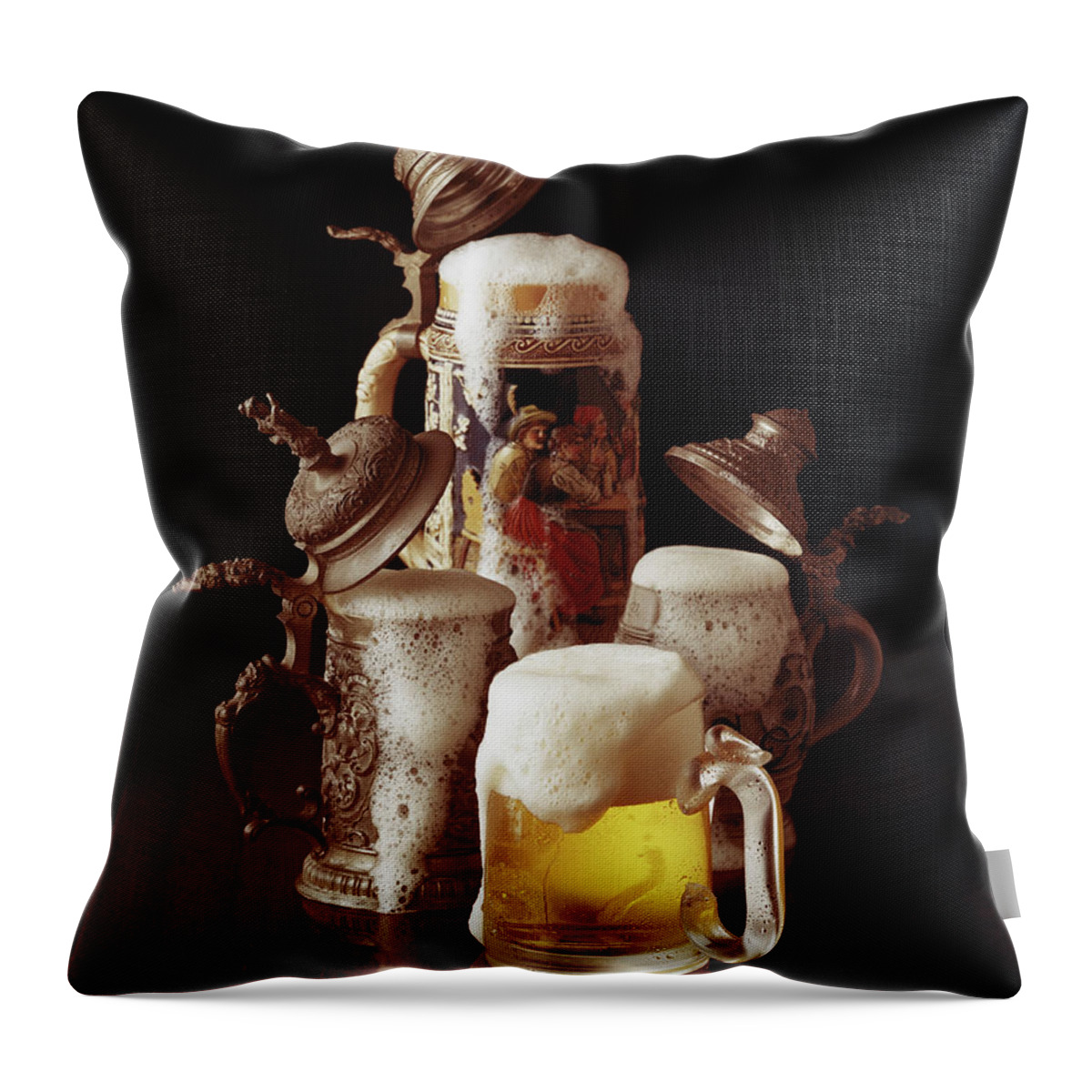 1984 Throw Pillow featuring the photograph Traditional Beer Stein And Beer Glass by Tom Kelley Archive