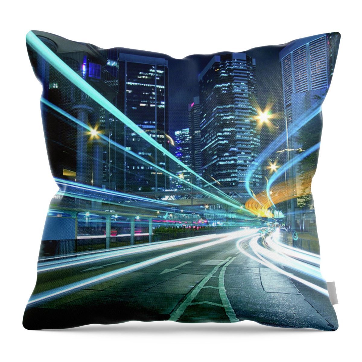 Downtown District Throw Pillow featuring the photograph Traffic In Downtown Of Hong Kong by Jess Yu