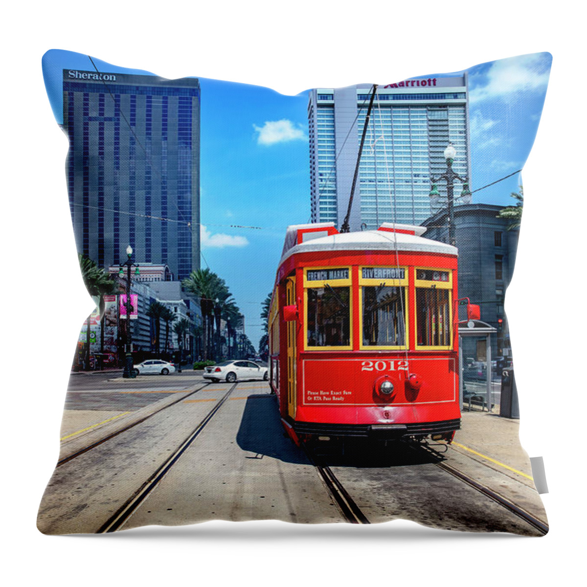 Estock Throw Pillow featuring the digital art Tram On Canal St, New Orleans La by Claudia Uripos