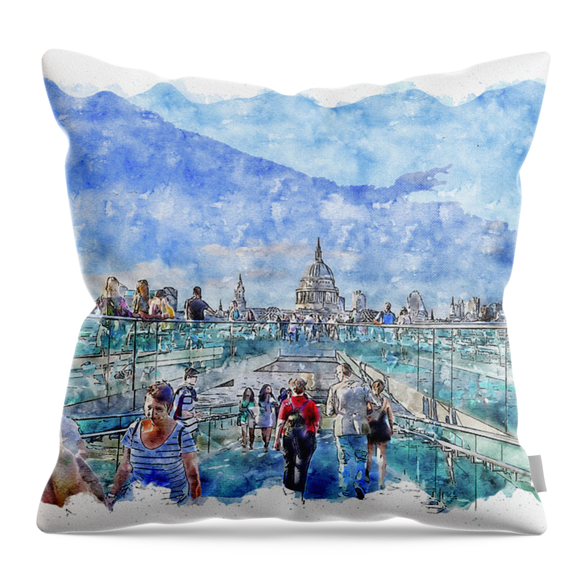 Travel Throw Pillow featuring the digital art Travel #watercolor #sketch #travel #sky by TintoDesigns