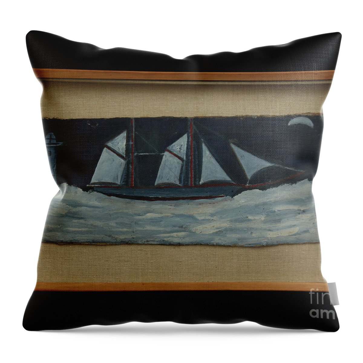 Boat Throw Pillow featuring the painting Trawler Off Cornish Coast, C.1930 by Alfred Wallis