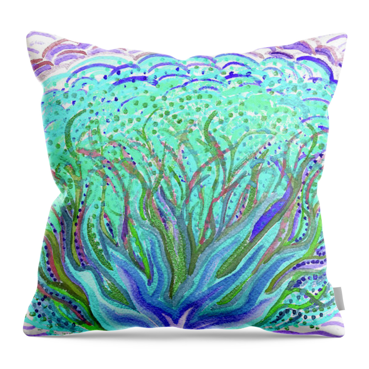 Tree Of Ages Throw Pillow featuring the digital art Tree of Ages in Blue by Corinne Carroll